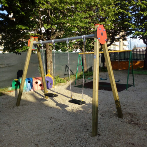 Altalena legno 2 sedili cestello